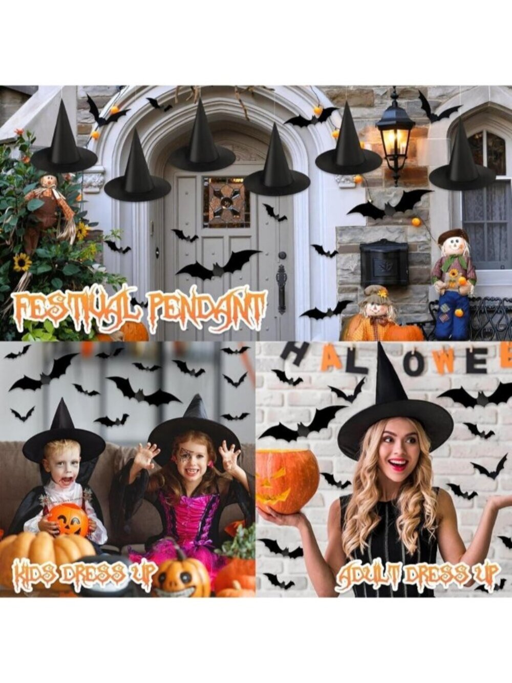 12pcs Halloween Witch Hats + 6 pcs 3D Bats Sticker Costume Accessories for Party - Picture 5 of 5